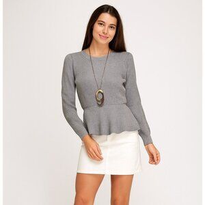 dRA Los Angeles Peplum Ribbed Puff Sleeve Sweater, M